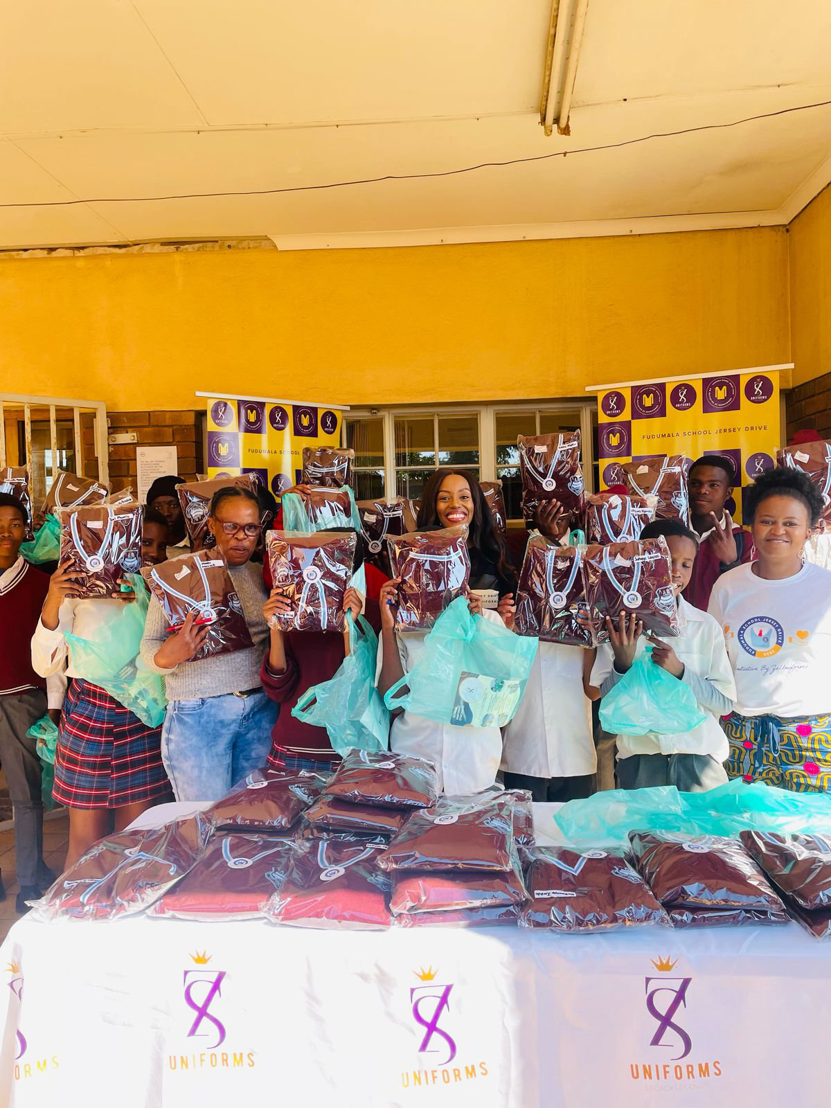 Fudumala students wearing their new jerseys