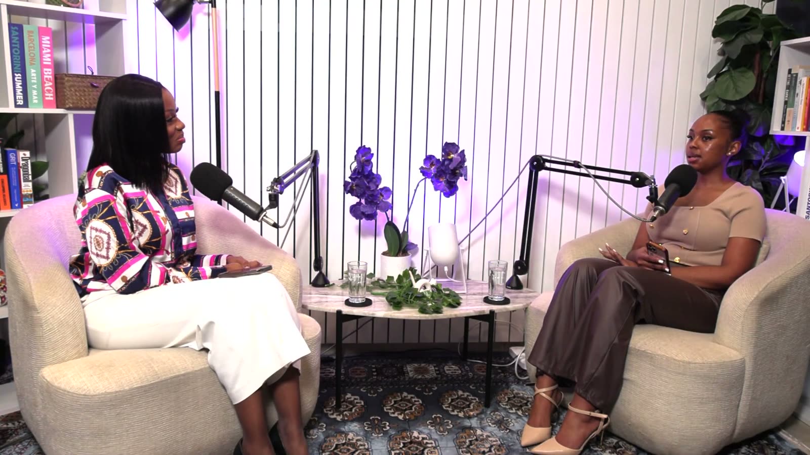Khabo Mnguni, left, in conversation with host Silindo Mabena, right, in the podcast studio